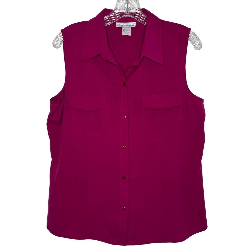 Anna and Frank 100% Silk Top Barbie Pink Button Down-Collared Shirt Size L